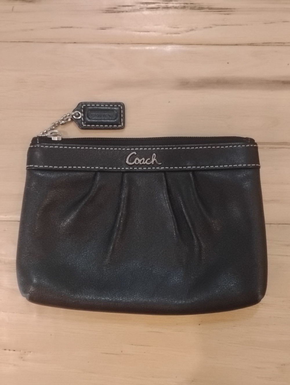 Coach Black Leather Wristlet with Silver Logo